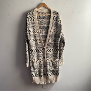 Ecote Urban Outfitters UO cream black mixed pattern knit long duster cardigan